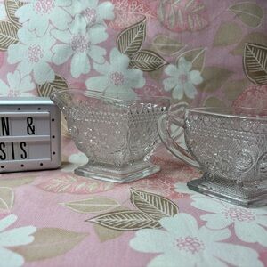 Elegant Clear Glass Creamer and Sugar Set